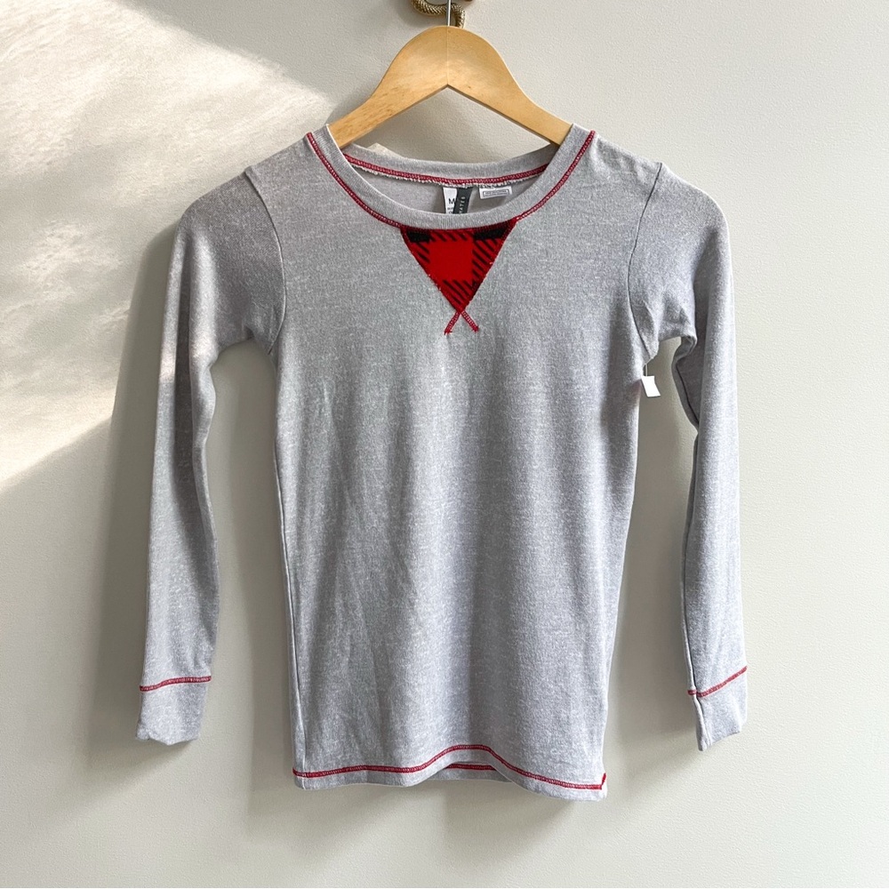 [jaclyn intimates] super soft slim fit long sleeve pajama top gray red XS